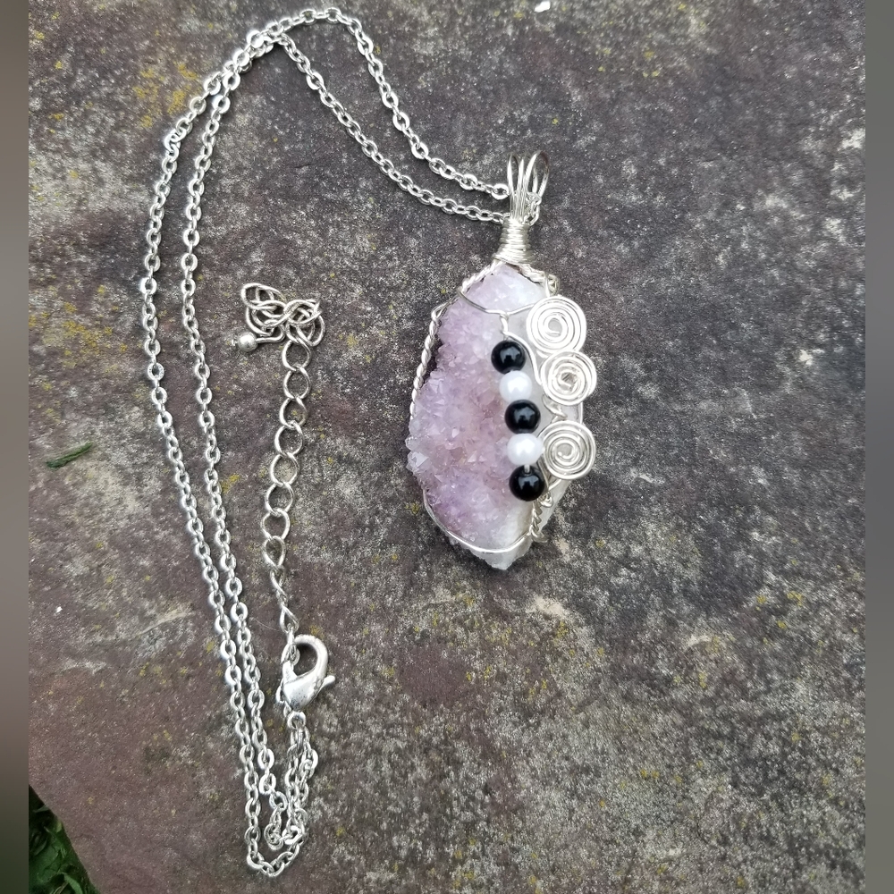 Rough Missouri Amethyst Wire Wrapped Pendant Necklace